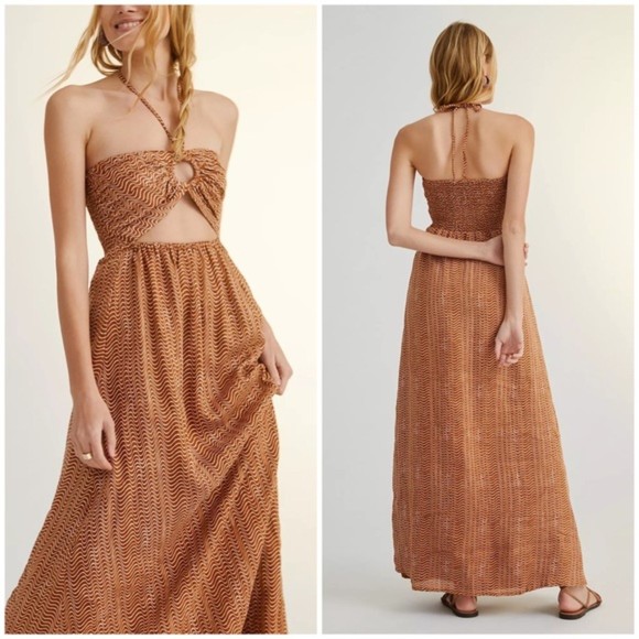 Faithful The Brand La Costa Maxi Dress in Vadella Print Cocoa ! - Picture 1 of 7
